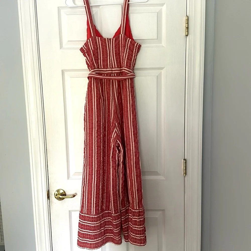 Anthropologie ett:twa Red Stripe Robin Romper Size X-Small XS Cropped Belt EUC - Picture 5 of 8